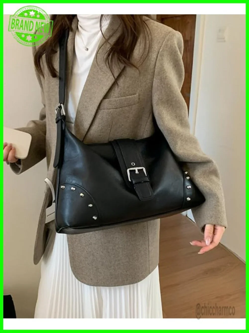 Faux Leather Slouchy Hobo Bag Women Crossbody Shoulder Handbag